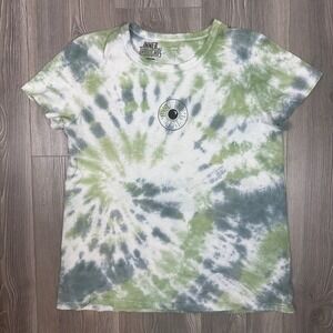 Aerie Upcycled Green & Blue Tie Dyed Tee w/ Distressing on Collar & Hem - SIZE M
